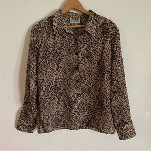 Vintage 90s Northern Reflections Brown/Black Animal Print Button Up Top